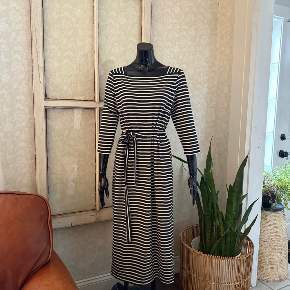 Talbot’s Striped Black and White Jersey Maxi Dress Waist Tie Size Petite Medium